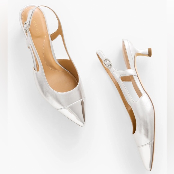 Talbots Shoes - Talbots SYLVIE SLINGBACK METALLIC LEATHER FLARE HEELS size 10 worn once 4 shoot